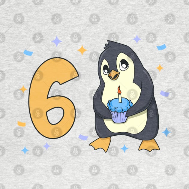 I am 6 with penguin - kids birthday 6 years old by Modern Medieval Design